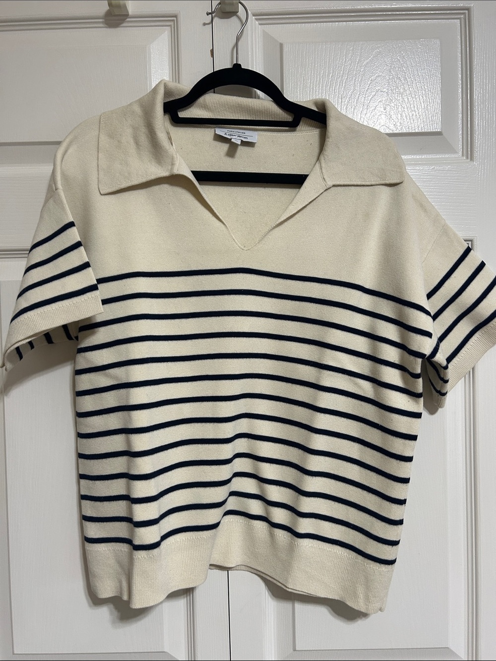 & Other Stories Cream Polo Sweater with Navy Stripes